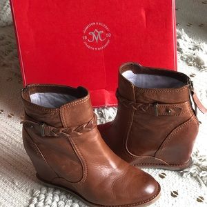 Johnston & Murphy Brown Leather Wedge Bootie